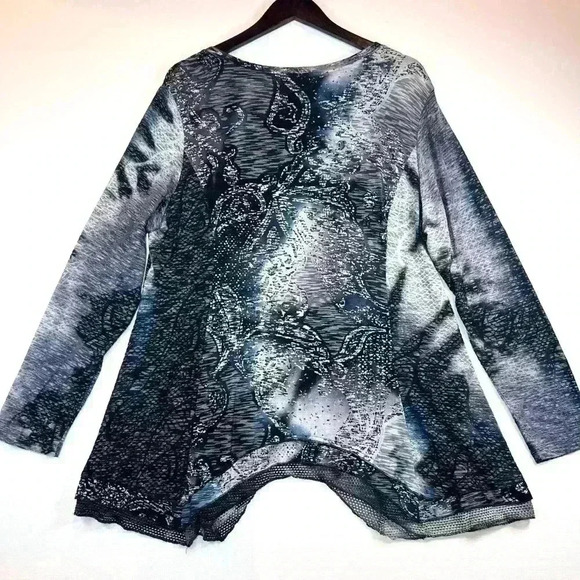 Kamana size XL artsy tunic top long sleeve V neck blue black boho art to wear - Picture 9 of 9